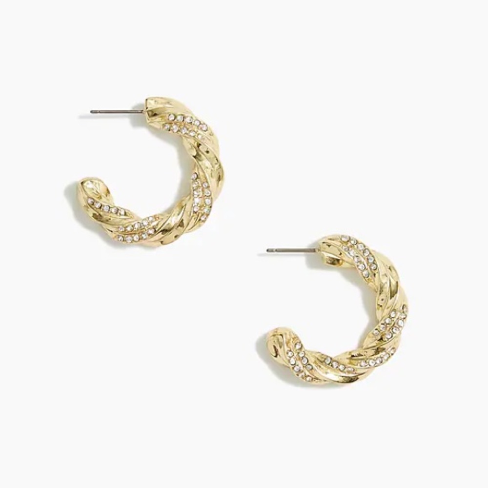 NWT J.Crew Pavé Gold Twisted Cable Hoop Earrings Sparkling Statement